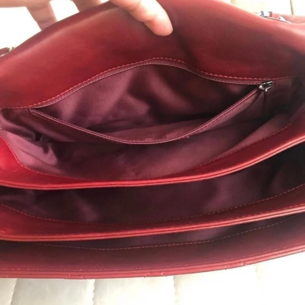 CHANEL Quilted Lambskin Shoulder Bag in Red with Silver Chain